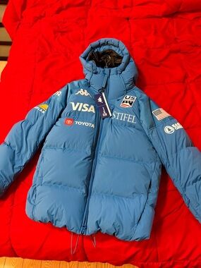 Kappa US SKI TEAM 6CENTO Light Blue Puffer Jacket with Sponsor Logos